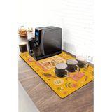 Valerine Life Barista Kahve Barı Matı 40X90CM Espresso Makinesi Çaycı Altlığı Altın Çiçekli Kafe - Siyah - 1 Adet