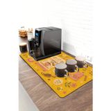 Valerine Life Barista Kahve Barı Matı 40X90cm Espresso Makinesi Çaycı Altlığı Altın Çiçekli Kafe