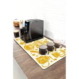 Valerine Life Barista Kahve Barı Matı 40X90cm Espresso Makinesi Çaycı Altlığı Hardal Kahve İkonları