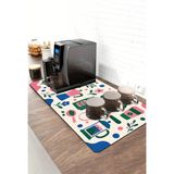 Valerine Life Barista Kahve Barı Matı 40X90CM Espresso Makinesi Çaycı Altlığı Kobalt Kahve Çiçekleri - Siyah - 1 Adet
