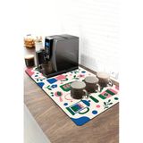 Valerine Life Barista Kahve Barı Matı 40X90cm Espresso Makinesi Çaycı Altlığı Kobalt Kahve Çiçekleri
