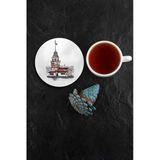 Valerine Life Çay Fincan Bardak Altlığı 10X10cm 6 Adet Yıkanabilir Kaymaz Deri Kız Kulesi Figürlü