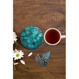 Valerine Life Çay Fincan Bardak Altlığı 10X10cm 6 Adet Yıkanabilir Kaymaz Deri Turkuaz Doğal Taşlar