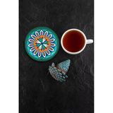 Valerine Life Çay Fincan Bardak Altlığı 10X10cm 6 Adet Yıkanabilir Kaymaz Deri Yeşil Mandala Papatya