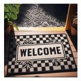 Valerine Life Dama ve Yaprak Desenli Siyah Beyaz Welcome Kapı Önü Paspası 45x70cm