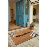 Valerine Life Kapı Önü Paspası 45X70cm Kaymaz Taban Dekoratif İç Dış Mekan Beyaz Çuha Çiçekleri