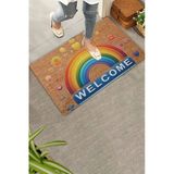 Valerine Life Kapı Önü Paspası 45X70cm Kaymaz Taban Dekoratif İç Dış Mekan Emojili Gökkuşağı