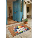 Valerine Life Kapı Önü Paspası 45X70cm Kaymaz Taban Dekoratif İç Dış Mekan Gezegen Ve Roket