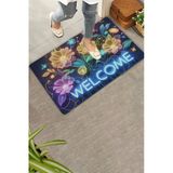 Valerine Life Kapı Önü Paspası 45X70cm Kaymaz Taban Dekoratif İç Dış Mekan Neon Nilüfer Çiçekleri