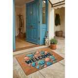 Valerine Life Kapı Önü Paspası 45X70cm Kaymaz Taban Dekoratif İç Dış Mekan Renkli Midye Ve Taşlar