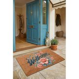 Valerine Life Kapı Önü Paspası 45X70cm Kaymaz Taban Dekoratif İç Dış Mekan Sarmaşık Pembe Güller