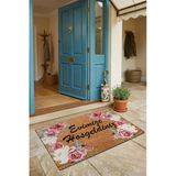 Valerine Life Kapı Önü Paspası 45X70cm Kaymaz Taban İç Dış Mekan Kırmızı Beyaz Çelenk Gülleri