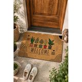 Valerine Life Kapı Önü Paspası 45X70cm Velür Doku Coco Görünüm Kaymaz İç Dış Mekan Yeşil Hoş Geldin