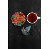 Valerine Life Kırmızı Papatyalı Yıkanabilir Kaydırmaz Ofis Çay Fincan Bardak Altlığı 10x10cm 6 Adet