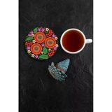 Valerine Life Kırmızı Papatyalı Yıkanabilir Kaydırmaz Ofis Çay Ve Fincan Bardak Altlığı 10X10cm 6 Adet