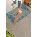 Valerine Life Mavi Palmiye Yapraklı Welcome Hoş Geldiniz Kapı Önü Paspası 45x70cm