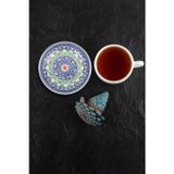 Valerine Life Mavi Radyal Çini Desenli Yıkanabilir Kaydırmaz Ofis Çay Ve Fincan Bardak Altlığı 10x10