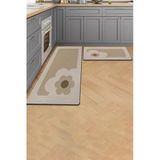 Valerine Life Mutfak Yolluğu Halısı Papatyalı Krem Rengi Tezgah Önü Paspası İkili Kilim Takımı Döküntülere Estetik Çözüm