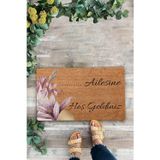 Valerine Life Pembe Lilyum Çiçeği Kişiye, İsme ve Aileye Özel Hoş Geldiniz Kapı Önü Paspası 45x70cm