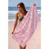 Valerine Life Plaj Havlusu 70X140cm Havuz Spa Sauna Spor Pamuklu Emici Pembe Deniz Mozaiği