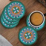 Valerine Life Yeşil Mandala Papatyalı Yıkanabilir Kaydırmaz Çay Fincan Bardak Altlığı 10x10cm 6 Adet