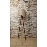 Valerino 3 Ayaklı Modern Lambader - Bej & Kahve Desenli Kumaş Başlıklı Tripod Yer Lambası, E27 Duy Naturel Köşe Aydınlatması, Ahşap Görünümlü Dekoratif Salon Lambası (AL803)