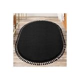 Valery Home Siyah 80x150 cm Oval Comfort Puffy Ponpon Saçaklı Peluş Halı Yolluk