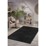 Valery Home Vl Comfort Düz Saçaklı Peluş Yıkanabilir Siyah Yolluk