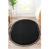 Valery Home Vl Comfort Oval Ponpon Saçaklı Peluş Yıkanabilir Siyah Yolluk