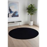Valery Home Vl Comfort Yuvarlak Overloklu Peluş Yıkanabilir Yolluk Siyah 60 X 60