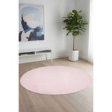 Valery Home Vl Oval Comfort Overloklu Peluş Yolluk Halı Pembe Daire Overlok 100 X 100