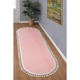 Valery Home Vl Oval Comfort Ponpon Saçaklı Peluş Yolluk Halı Pembe Pon 120 X 200