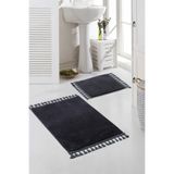 Valery Home Vl Yıkanabilir Premium Ponpon Saçaklı Kaymaz Taban Post Peluş Banyo Paspası 2'Li Takım Antrasit 60 X 100