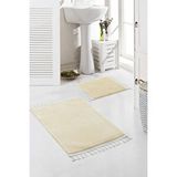 Valery Home Vl Yıkanabilir Premium Ponpon Saçaklı Kaymaz Taban Post Peluş Banyo Paspası 2'li Takım Antrasit Bej