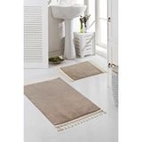 Valery Home Vl Yıkanabilir Premium Ponpon Saçaklı Kaymaz Taban Post Peluş Banyo Paspası 2'li Takım Antrasit Kahverengi