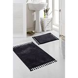 Valery Home Vl Yıkanabilir Premium Ponpon Saçaklı Kaymaz Taban Post Peluş Banyo Paspası 2'li Takım Antrasit Siyah