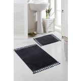 Valery Home Vl Yıkanabilir Premium Ponpon Saçaklı Kaymaz Taban Post Peluş Banyo Paspası 2'li Takım Antrasit