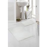 Valery Home Vl Yıkanabilir Premium Ponpon Saçaklı Kaymaz Taban Post Peluş Banyo Paspası 2'li Takım Ekru