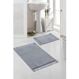 Valery Home Vl Yıkanabilir Premium Ponpon Saçaklı Kaymaz Taban Post Peluş Banyo Paspası 2'li Takım Gri