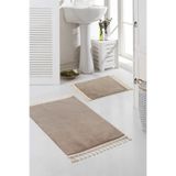 Valery Home Vl Yıkanabilir Premium Ponpon Saçaklı Kaymaz Taban Post Peluş Banyo Paspası 2'Li Takım Kahverengi 60 X 100