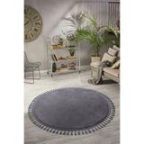 Valery Home Vl Yuvarlak Comfort Ponpon Saçaklı Peluş Yolluk Halı Antrasit Daire 120 X 120