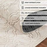 Valery Home Yıkanabilir Kaymaz Tabanlı Krem 150x350 cm Violin Embos Kesme Rulo Halı Yolluk