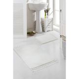 Valery Home Yıkanabilir Premium Ponpon Saçaklı Kaymaz Taban Post Peluş Banyo Paspası 2'Li Takım Ekru
