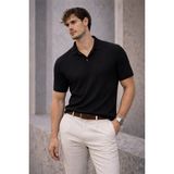 Valiberta Aretus Şönil Kumaş Regular Fit Tek Düğmeli Polo Yaka Erkek T-Shirt - Siyah