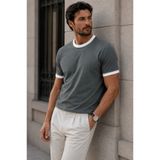 Valiberta Capra Yaka Kol Biyeli Basic Pamuk Likralı İki İplik Erkek T-Shirt - CamYesili