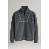 Valiberta Crowe Çizgi Şeritli Oversize Yarım Fermuar Polar Erkek Sweatshirt - Füme