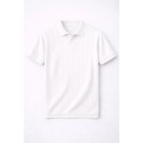 Valiberta Elatus Çizgili V Yaka İnce Triko Relaxed Fit Polo Yaka Erkek T-Shirt - Ekru
