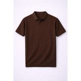 Valiberta Elatus Çizgili V Yaka İnce Triko Relaxed Fit Polo Yaka Erkek T-Shirt - Kahve