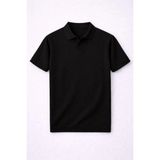 Valiberta Elatus Çizgili V Yaka İnce Triko Relaxed Fit Polo Yaka Erkek T-Shirt - Siyah