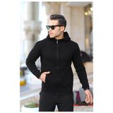 Valiberta Fermuarlı Merdiven Örgü Kapüşonlu Triko Hırka/Ceket - L - XL - Siyah